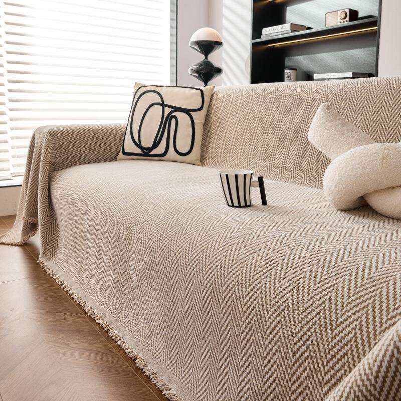 简约现代沙发巾高级感雪尼尔沙发盖布纯色全包沙发套罩毯四季通用