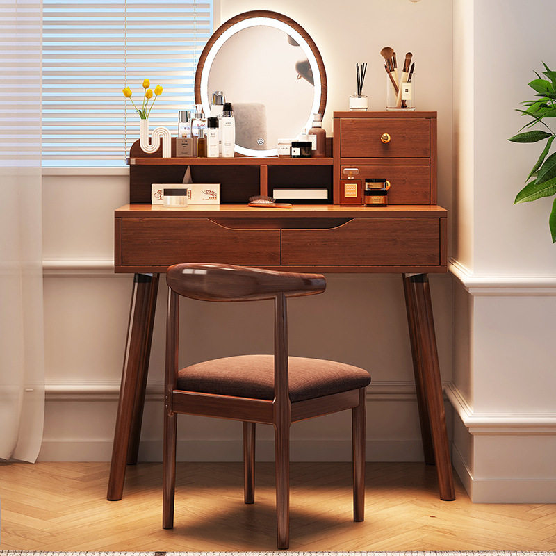 化妆桌卧室家用小户型收纳柜一体梳妆台凳子ins风网红日式化妆台