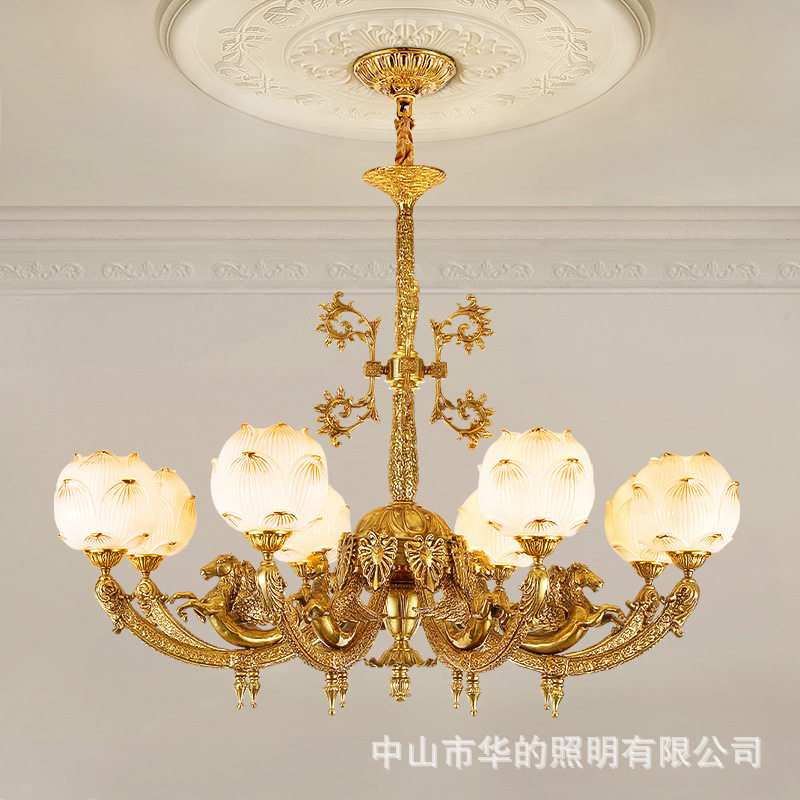 法式全铜吊灯复古奢华客厅灯欧式餐厅灯具宫廷卧室书房高端铜灯
