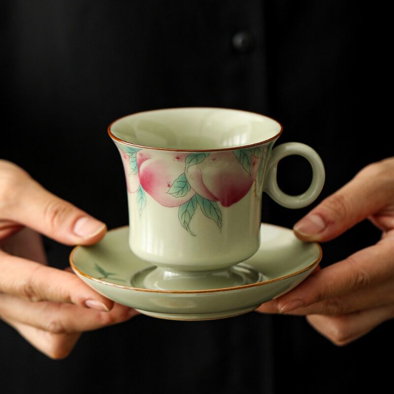 秘黄汝窑咖啡杯子精致陶瓷中式下午茶杯碟套装高端丁制喝茶杯