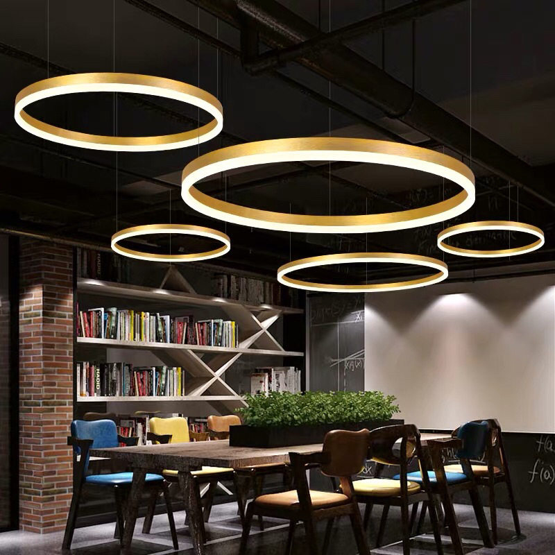 led办公室圆环圆圈灯餐厅超市吧台饭桌工业风吊灯创意个性工程灯