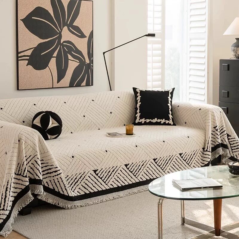 简约现代毛毛纱沙发巾轻奢高级感沙发盖布全包一整片沙发套罩盖毯