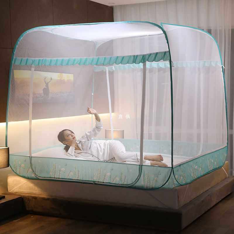 ?免安装蚊帐蒙古包夏季家用1.5m床防摔儿童卧室拉链可折叠纹账加