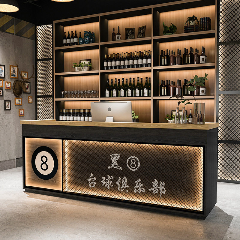 复古工业风台球厅收银台餐饮店酒吧吧台娱乐会所铁艺前台接待柜台