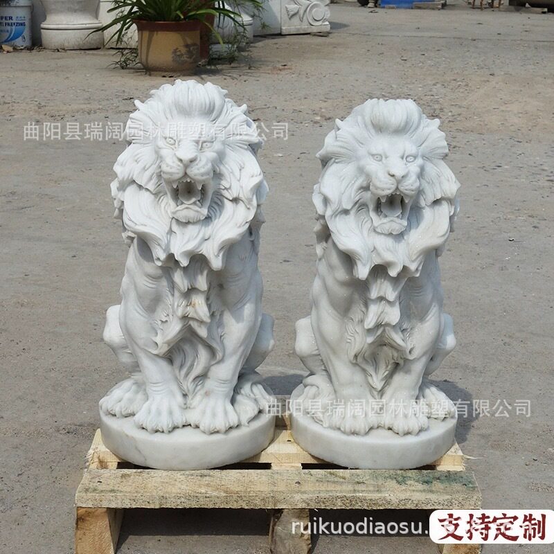 欧式狮子一对门口晚霞红狮子汇丰爬狮别墅酒店石精雕摆件石狮子