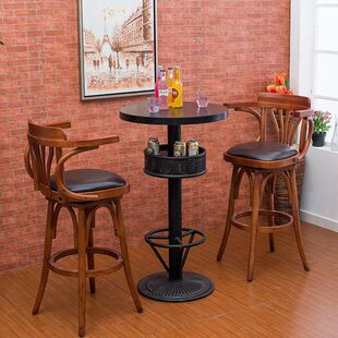 2026复古实木旋转高吧椅休闲咖啡店酒馆吧凳餐厅清吧高脚桌椅组合