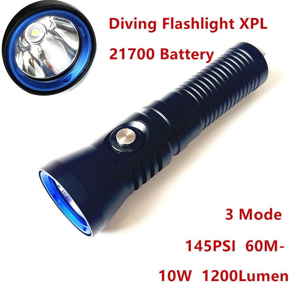 新款21700潜水手电筒xpl强光1200lm145PSI防水100m打捞探洞潜水