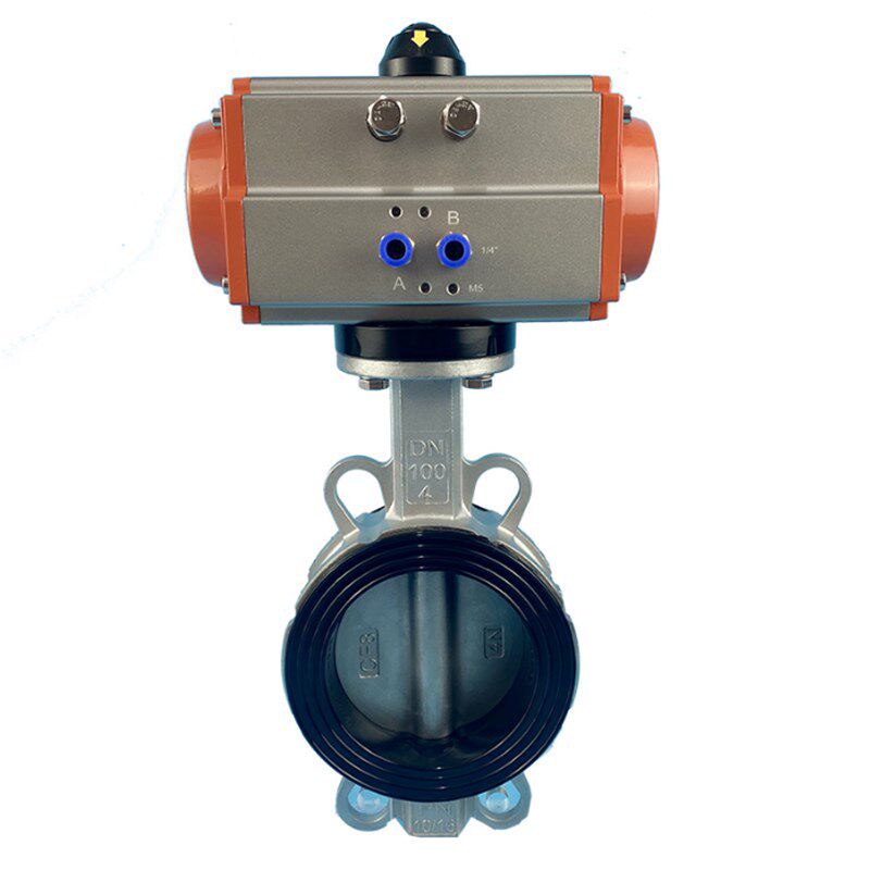 不锈钢气动对夹蝶阀D671F-16P衬四氟已丙橡胶耐酸碱DN100 150 200