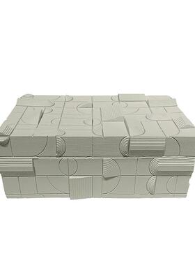 现代轻奢装饰盒白色素肌理纹字母树脂首饰收纳盒样板间卧室梳妆台