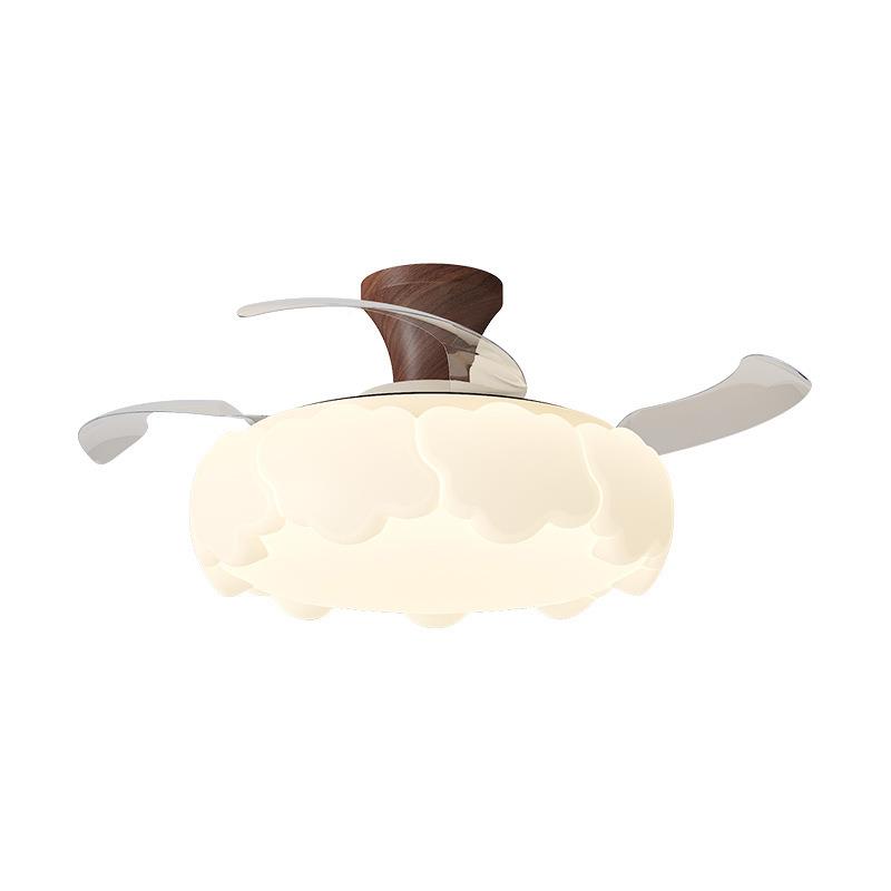 中古室奶油风卧风扇灯创意扇云朵客风厅餐厅隐形扇灯智能变频吊灯