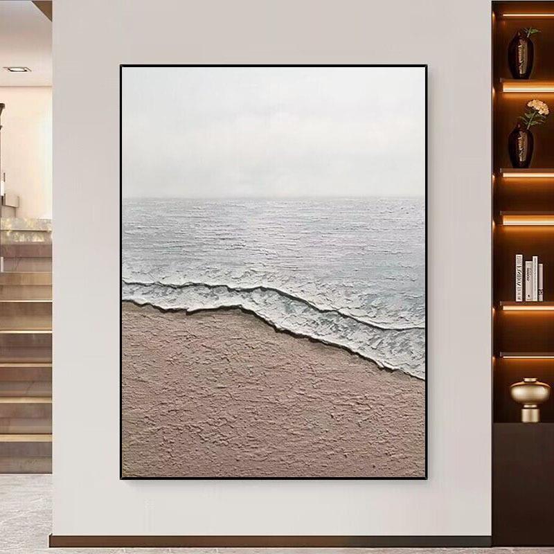 纯手绘高档油画现代抽象客厅玄关装饰画丙烯石英砂肌理挂画落地画