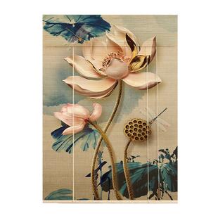 新中式印花竹帘山水画升降窗帘家用隔断门帘禅意茶室装饰背景画