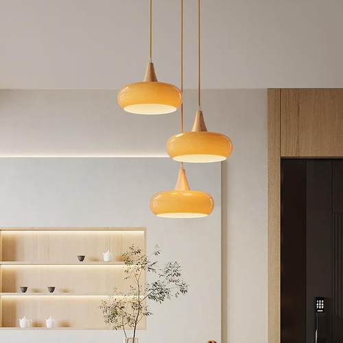 北欧吊灯餐厅灯单头床头吊灯吧台实木中古风简约现代奶油风护眼灯