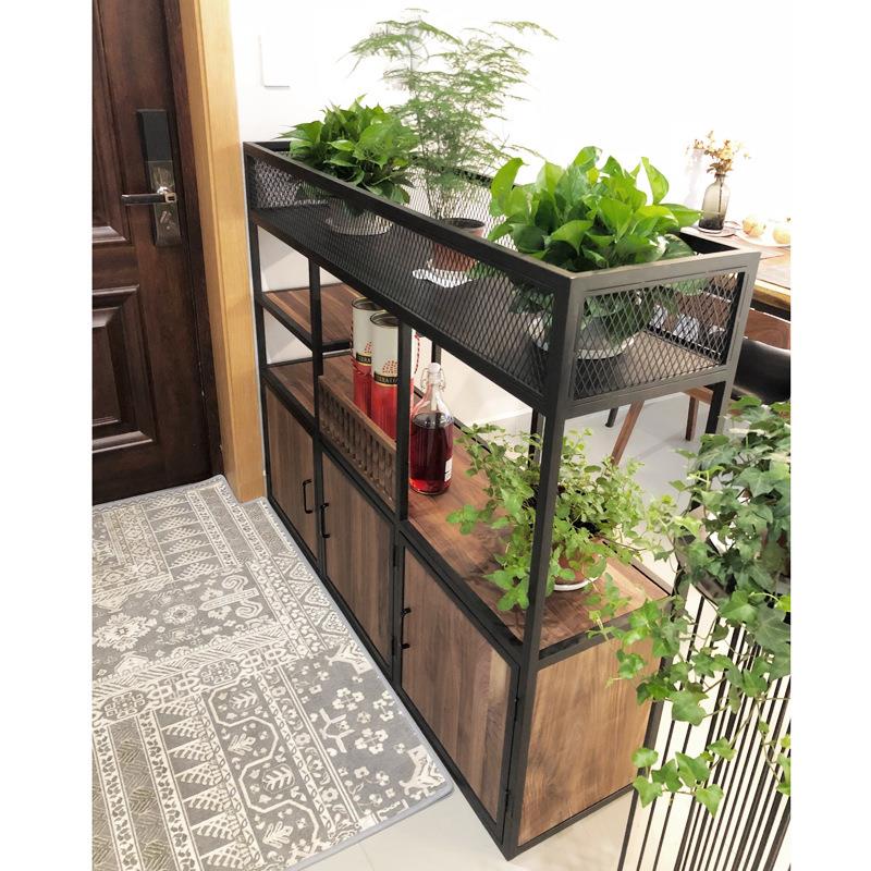办公室隔断屏风柜子实木工业风装饰绿植铁艺置物架餐厅绿萝花架