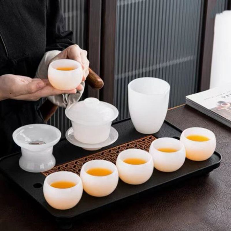 羊脂白玉茶具中国风玉石高档家用