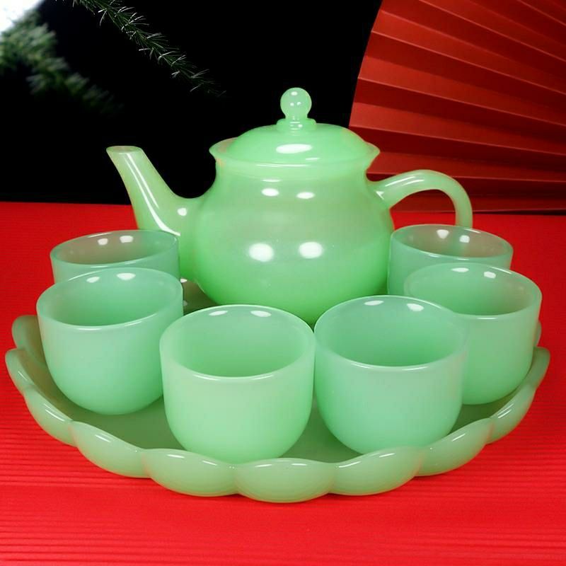 玉瓷茶具一套天然玉石茶杯茶壶