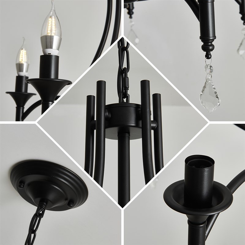极速America Wrought Iron Crystal Chandelier Ceiling lamp E14