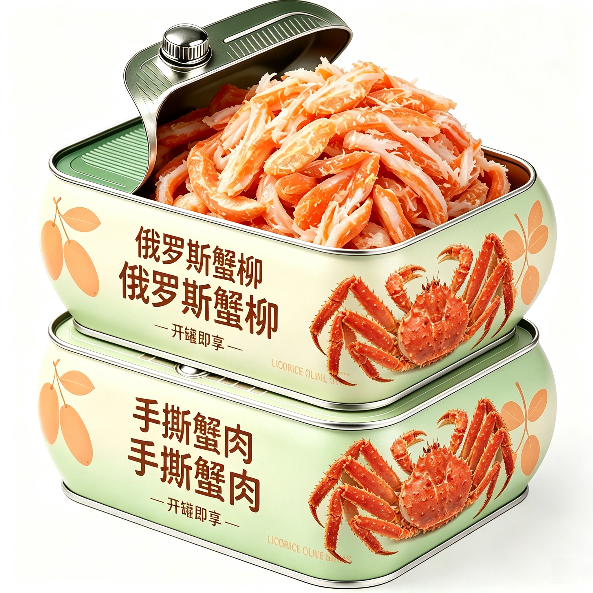 俄罗斯进口蟹柳肉罐头帝王蟹腿开盖即食海鲜零食熟食寿司炒饭海味图片
