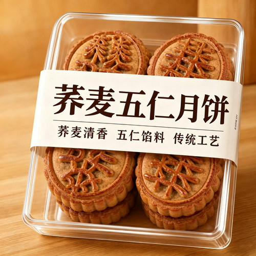 荞麦月饼传统老式五仁月饼官方旗舰店无加蔗糖手工制作老式糕点