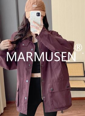 靠谱巴恩风正确版~外景搭子紫色猎装非油蜡经典中长款休闲外套女