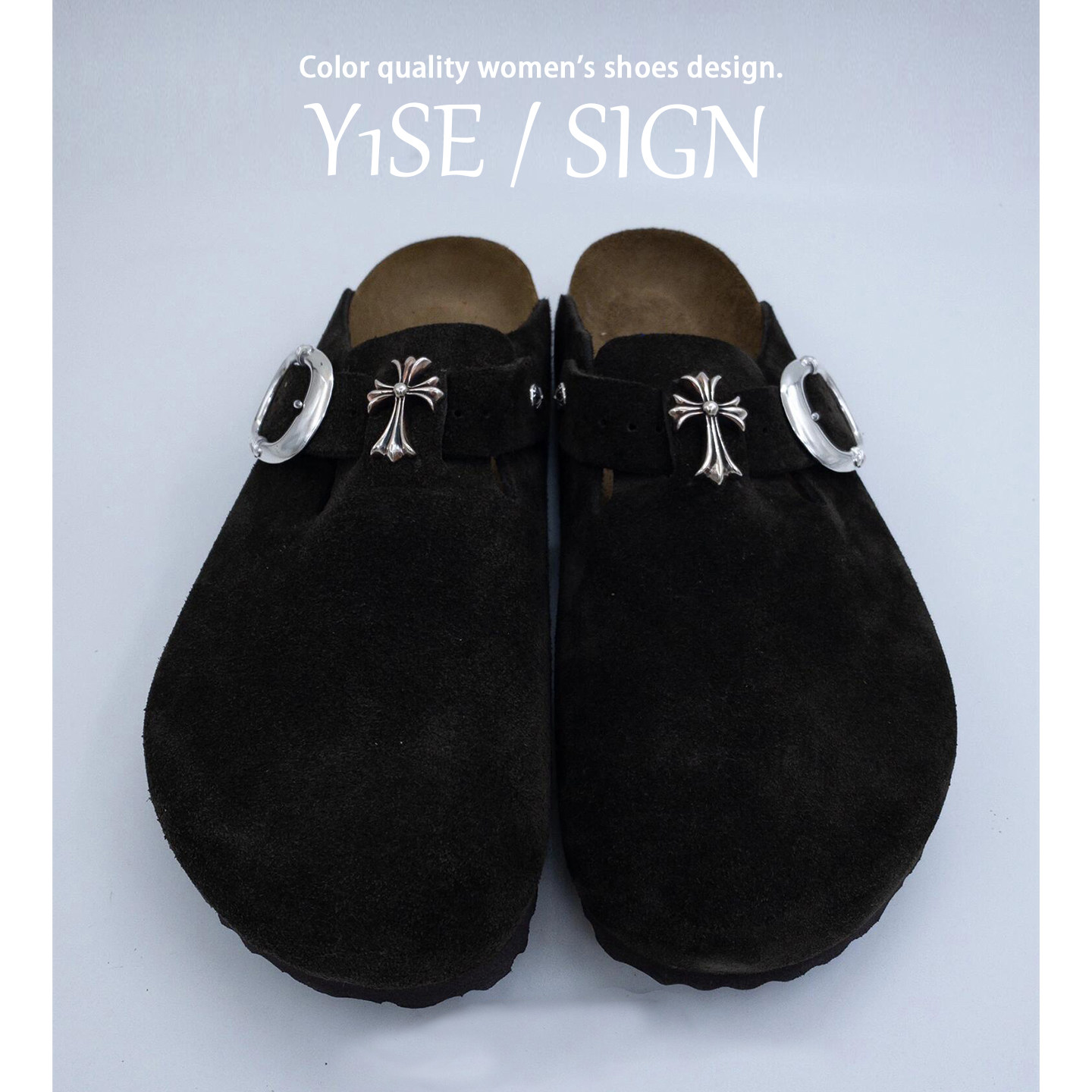 高级感黑色十字架勃肯鞋半拖女2026春季新款一脚蹬半包头博肯单鞋,女鞋,勃肯鞋/软木鞋,淘宝优惠券,粉丝福利购,淘宝优惠卷