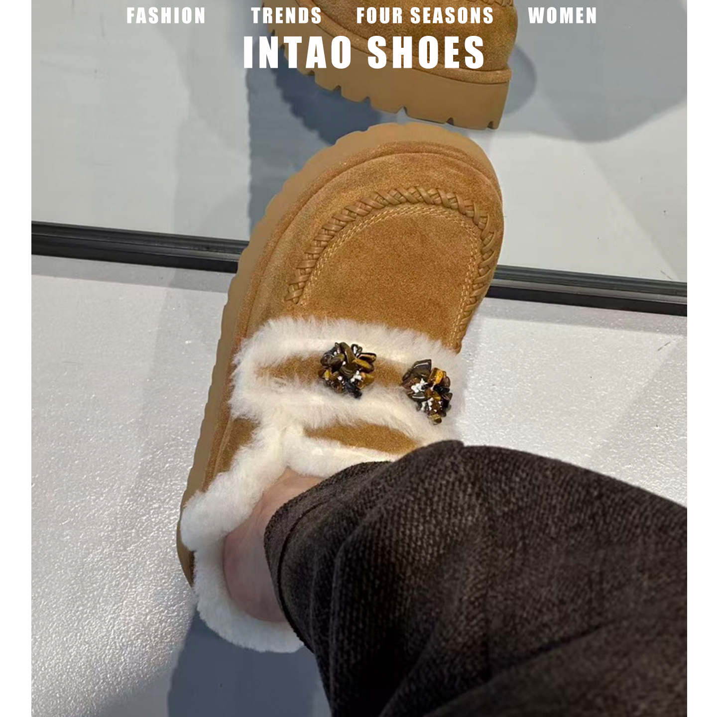 绝美爆款厚底增高毛毛勃肯鞋女冬