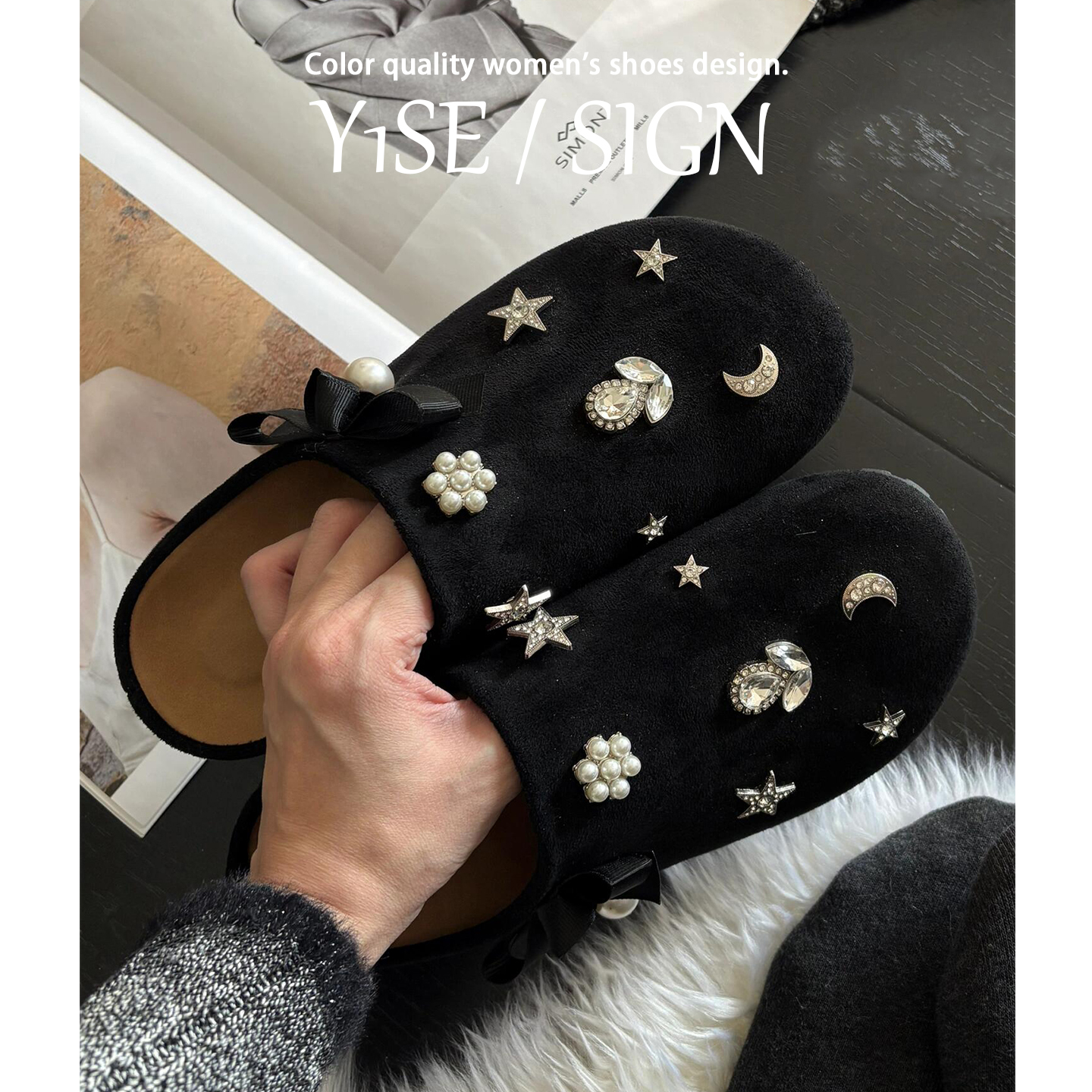 小众设计星星月亮水钻厚底勃肯鞋