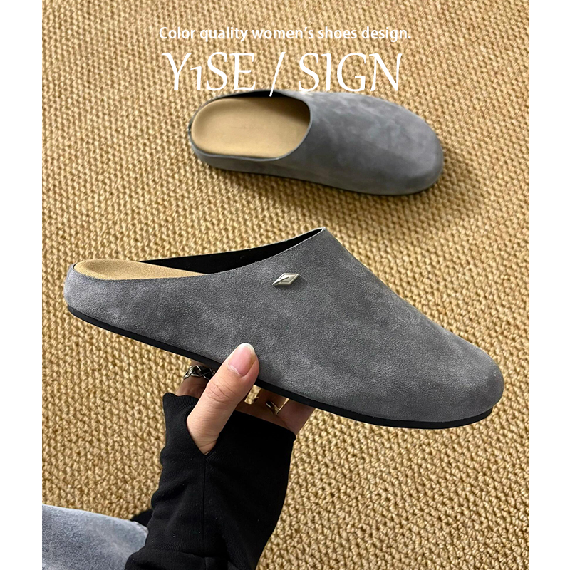 灰色复古厚底真皮勃肯鞋女外穿