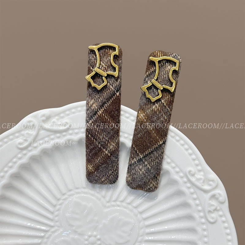 复古格纹小狗发夹2025新款秋冬侧边碎发刘海夹子韩系百搭发卡头饰