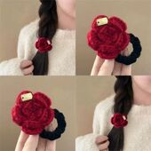 毛线针织玫瑰花发绳复古圣诞显白甜手工编织立体花朵头饰新年发饰