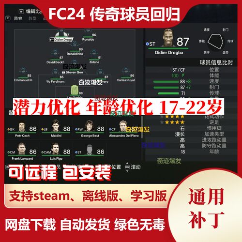 FC24 传奇球员回归补丁 增加大量退役球员潜力优化FIFA24不含游戏