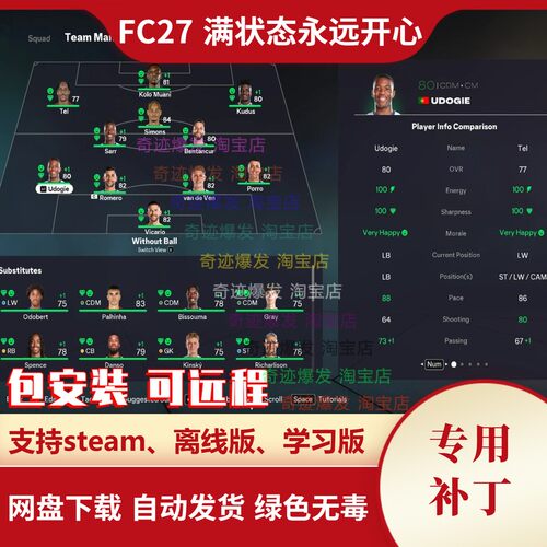FC27 满状态永远开心 经理生涯专用满体力避免抱怨低评级要求转会