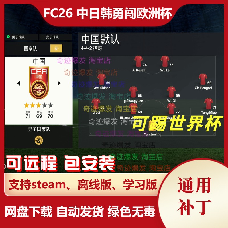 FC26 中日韩巴勇闯世界杯欧洲杯赛补丁 中国国家队经理球员生涯