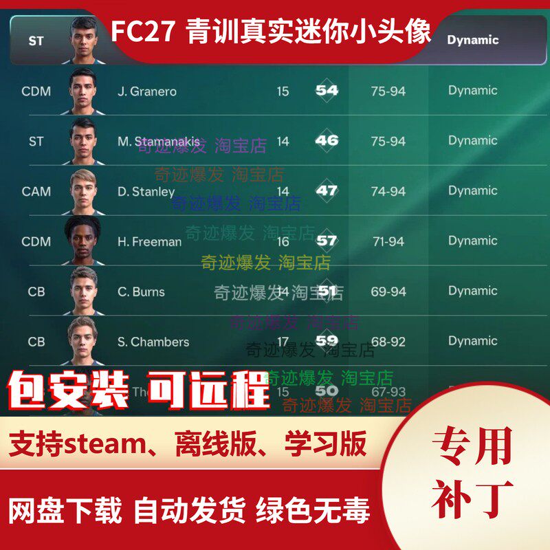 FC27 青训迷你小头像补丁 逼真的青训球员迷你小头像 不含游戏