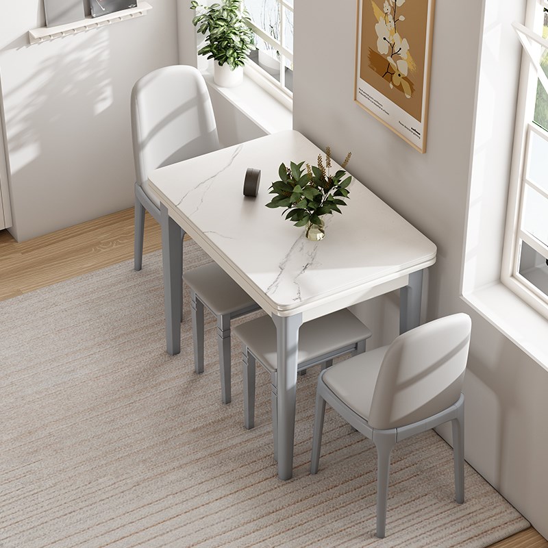 岩板小户型折叠餐桌家用可伸缩实木餐桌椅组合现代简约轻奢饭桌子