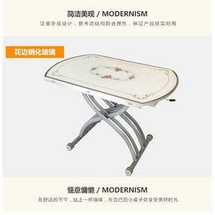 新品 小户型升降茶几餐桌两用简约现代多功能折叠伸缩圆形钢化玻璃