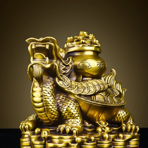 铜龙龟摆件聚宝盆元宝金钱招财龟大号龙头龟家居办公室收银台装饰