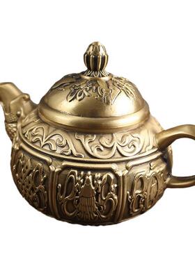 黄铜鱼嘴茶壶办公客厅茶桌纯茶具铜摆件创工意金属艺品室铜E-25制