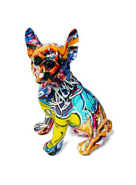 创意炫彩斗牛犬工艺品家居摆件客厅办公室桌面树脂动物装饰品