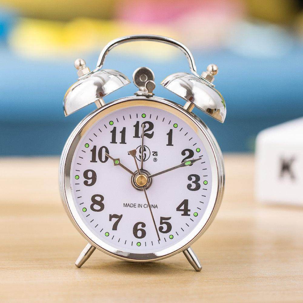 合飞机械手动上发条金属机芯复古学生儿童卧室闹钟