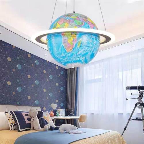 LED儿童房地球仪流浪地球吊灯书房卧室灯寝室餐厅地球仪吊灯