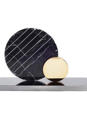 现代圆简约轻奢几何摆件ML8889样板房软装饰品屏大石理金属环风玄