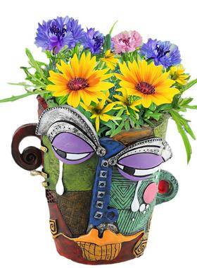 新品创意手工流泪抽象人脸多彩花盆家居园艺树脂摆件装饰花园