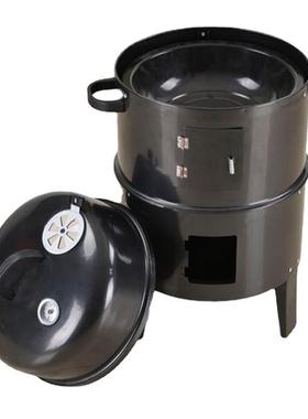 户外庭院三合一黑色烟熏炉焖烤炉烧烤炉圆形熏烤炉木炭烧烤炉现货