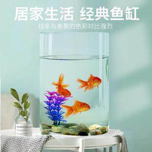 简约生态桌面圆柱鱼缸小型装饰造景办公室客厅创意加厚超白玻璃缸