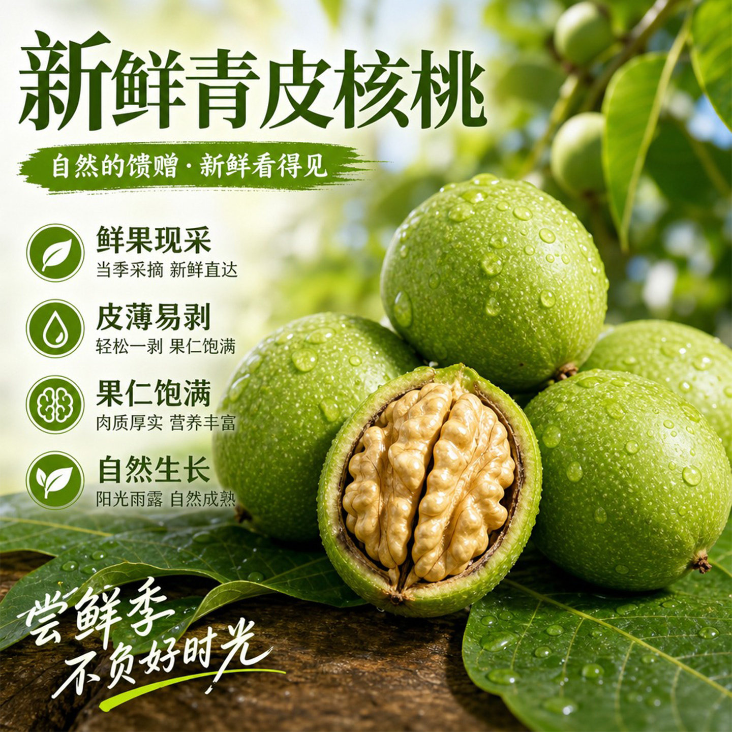 2026新货青皮核桃新鲜官方旗舰店鲜核桃去青皮新鲜湿核桃特级大果