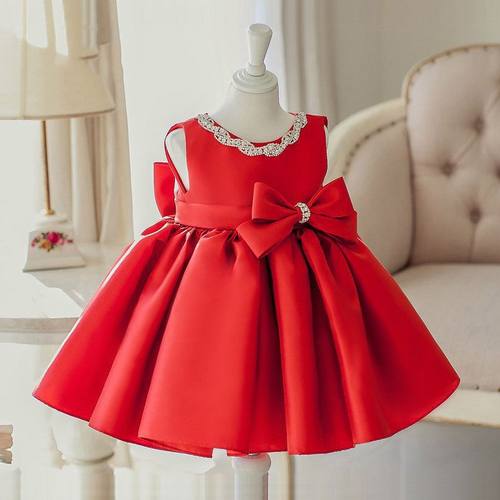 花童礼服公主裙女童蓬蓬裙红色儿童晚礼服女周岁生日演出服夏