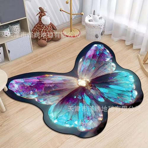 跨境蝴蝶仿羊绒地垫易打理浴室防滑垫亚马逊temu发少女房摇椅毯