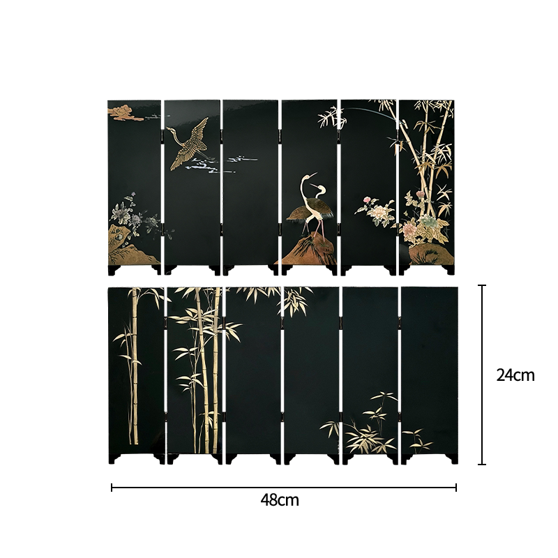 【竹石仙鹤】原创现代中古风中式桌面漆器屏风小众软装摆件