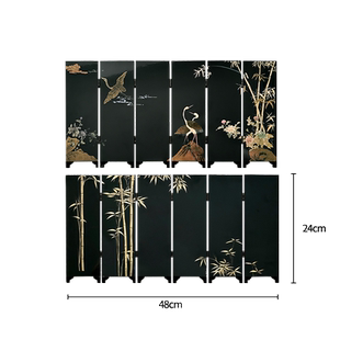【竹石仙鹤】原创现代中古风中式桌面漆器屏风小众软装摆件
